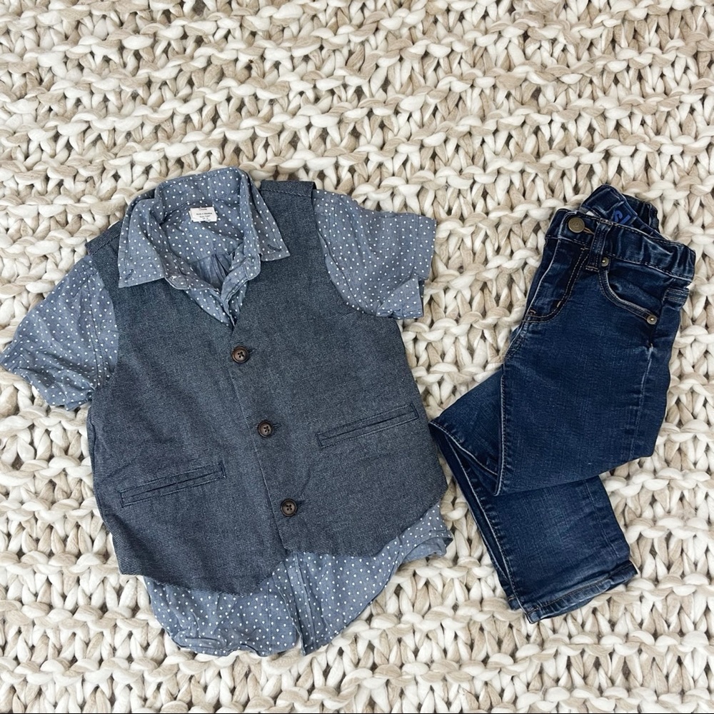 Crewcuts Boy’s Vest Jeans Button Down Short Sleeve Top